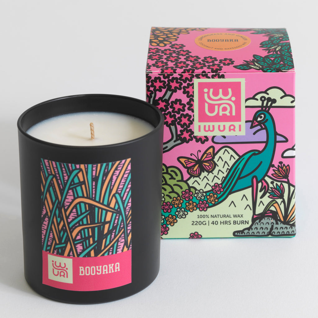 Luxury handmade candle, rapeseed and coconut natural wax, BOOYAKA - lemongrass and ginger fragrance. 220g 