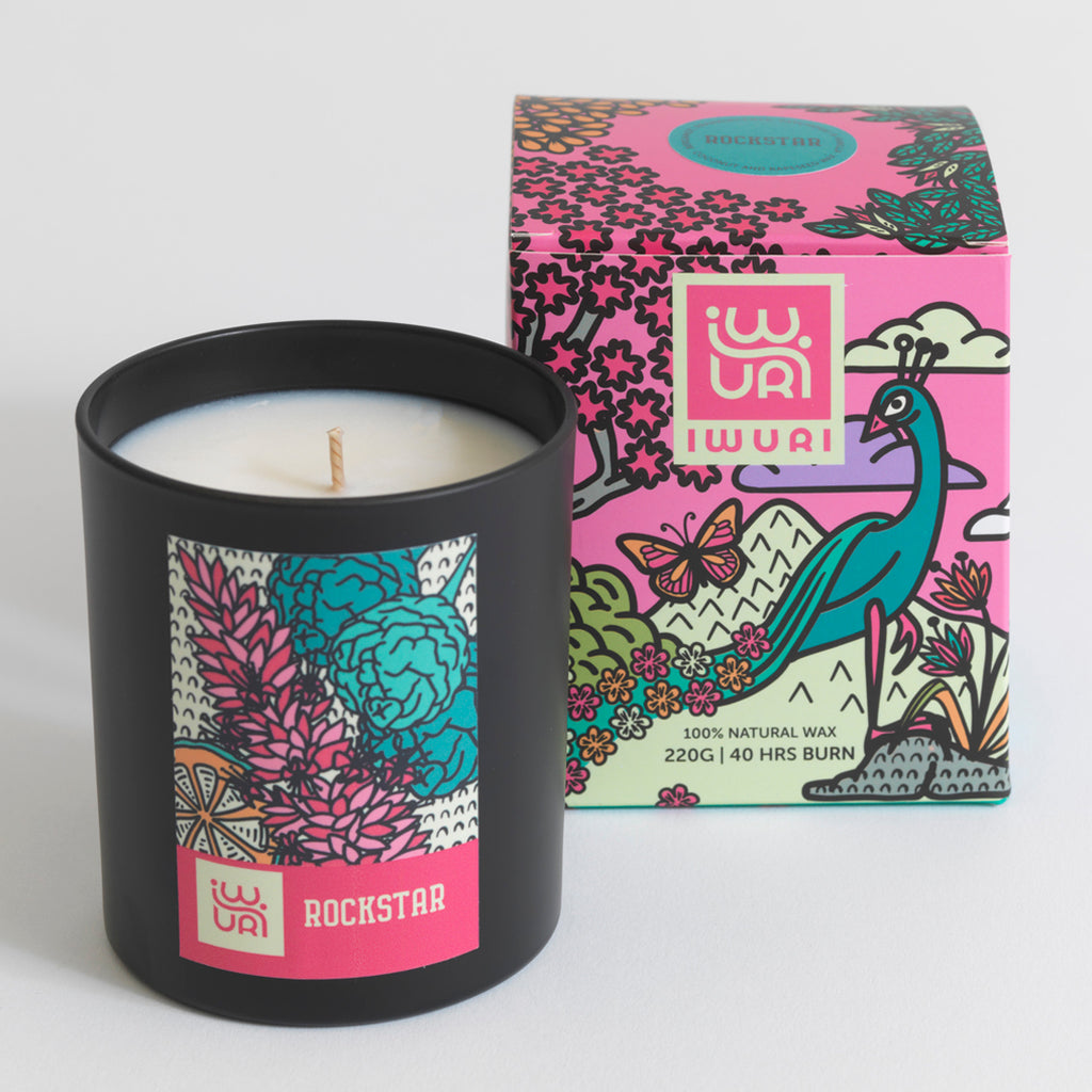 Luxury handmade candle, rapeseed and coconut natural wax, Rockstar - Bergamot, Frankincense, Patchouli and Vanilla fragrance. 220g