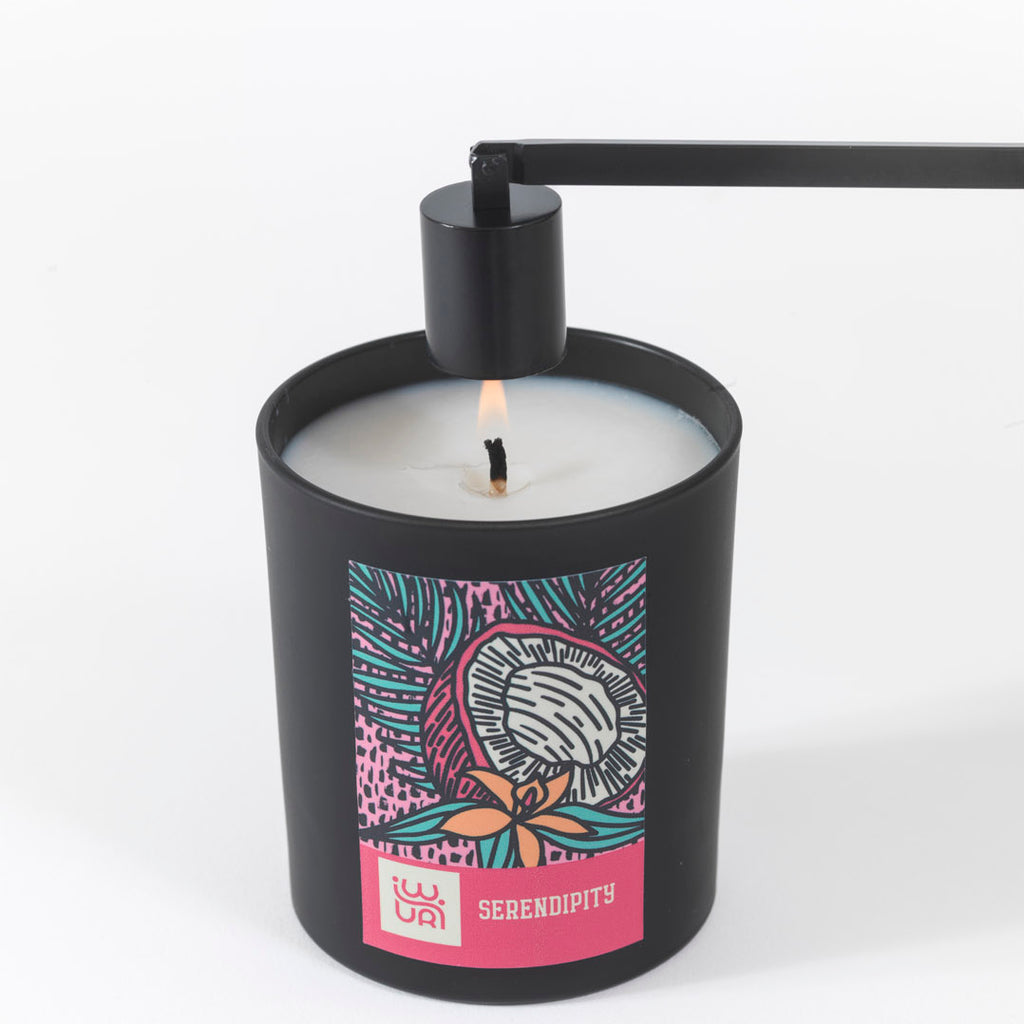 Candle snuffer tool, to extinguish flame and avoid wax splash back.  Matt black stainless steel.  70g