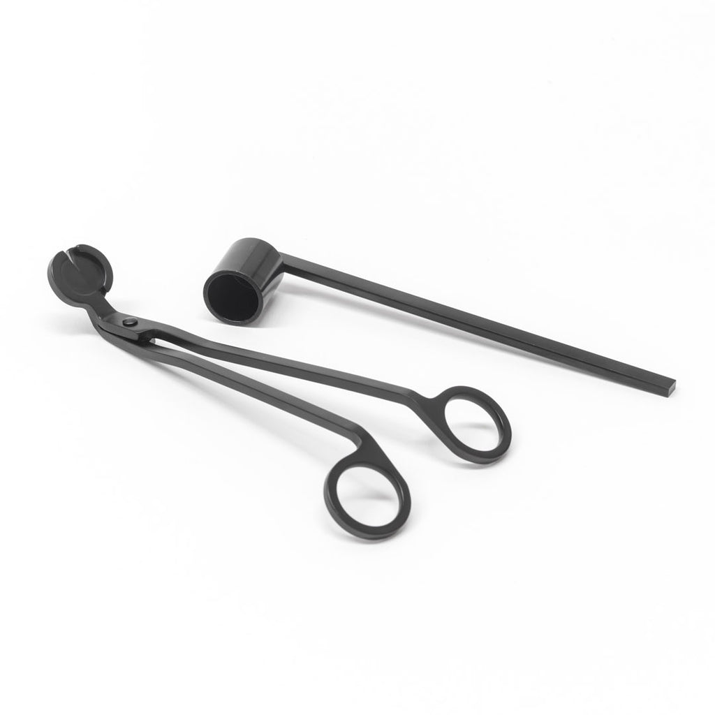 Set of candle wick trimmers and snuffer. Matt black stainless steel.